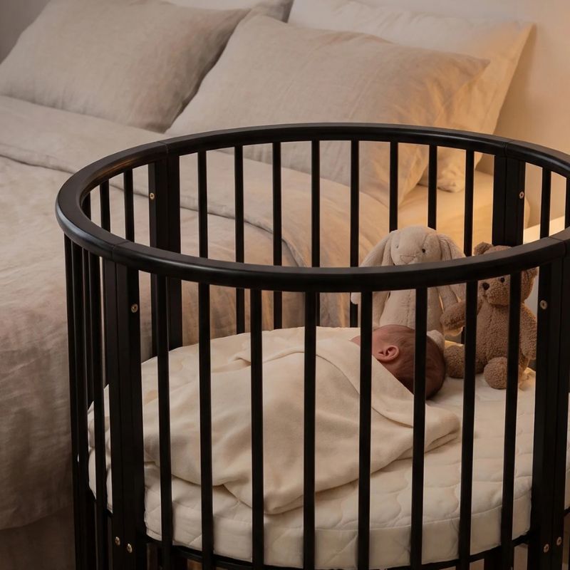 ronde box zwart, kleine ronde boxen, inclusief rond box matras, rond wiegje